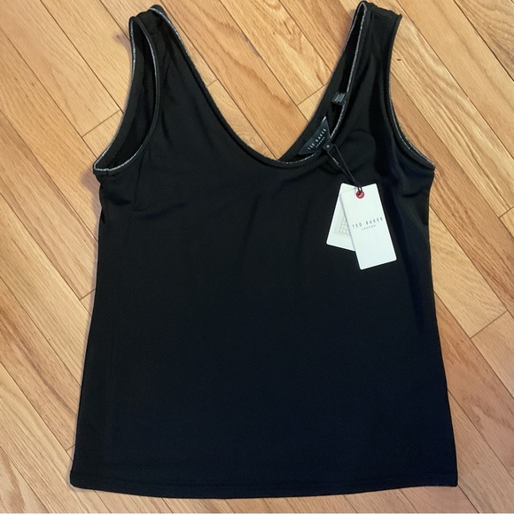 New - Ted Baker Shavon V Neck Tank Top Black with Silver Stitching - Picture 5 of 16
